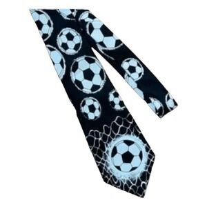 A Rogers Soccer Ball Novelty Neck Tie Black White Necktie Coach Gift